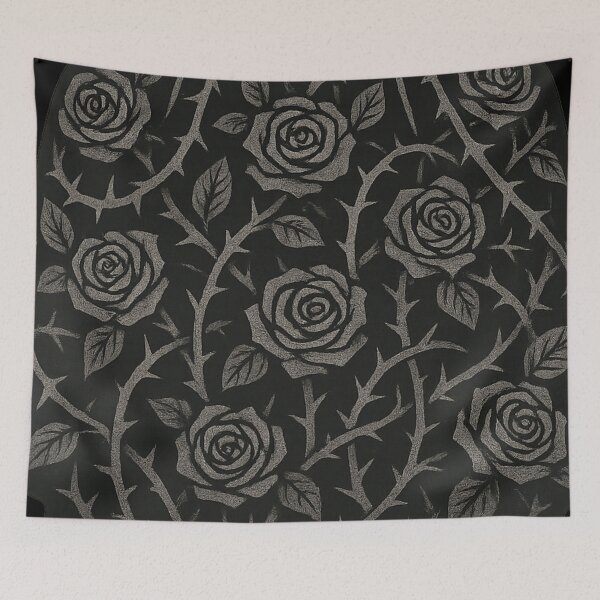 Item preview, Gothic Veiled Figure with Thorned Roses – Dark Romantic Silhouette designed and sold by Mouraludia.
