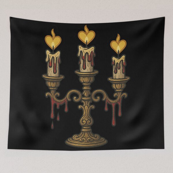 Item preview, Bleeding Heart Candelabra – Gothic Candle Art with Dripping Wax designed and sold by Mouraludia.