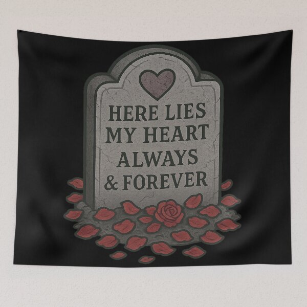 Item preview, Here Lies My Heart Gothic Tombstone Art – Dark Romantic Grave Aesthetic designed and sold by Mouraludia.
