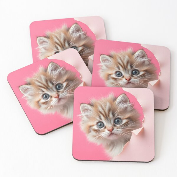 Item preview, Adorable fluffy kitten peeking through a torn pink paper background designed and sold by FRH Design ⭐⭐⭐⭐⭐.