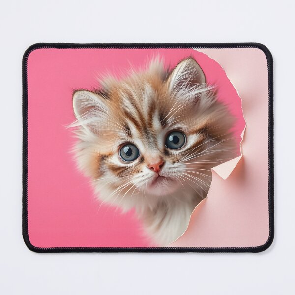 Item preview, Adorable fluffy kitten peeking through a torn pink paper background designed and sold by FRH Design ⭐⭐⭐⭐⭐.