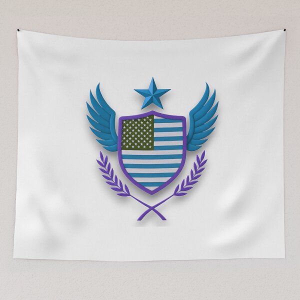 Artikelvorschau, USA-Flagge, patriotisches Wappen mit blauen Flügeln und Stern entworfen und verkauft von blacK1982White.