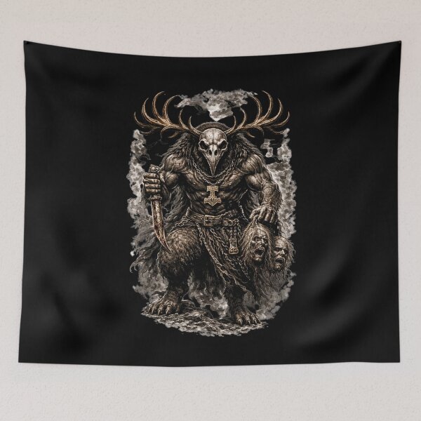 Item preview, SVT Horned Death God – Dark Norse Pagan Warrior Art designed and sold by SEVERTREND APPAREL .