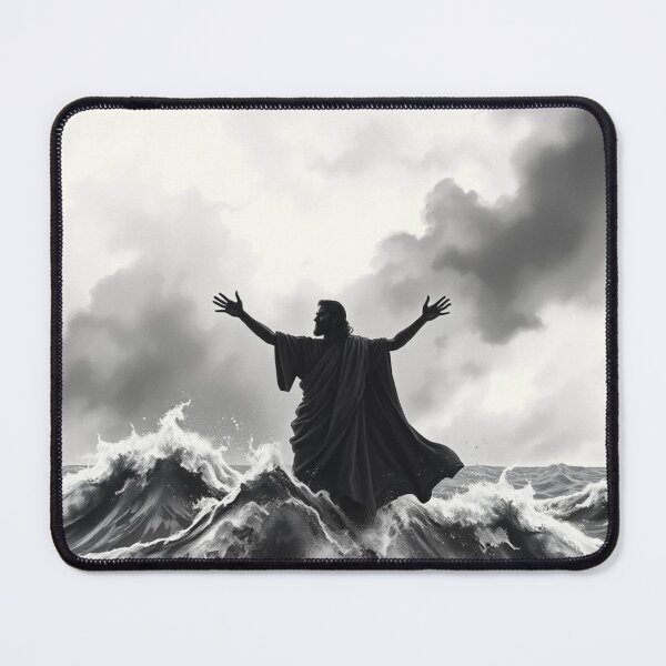 Item preview, Jesus Walking on Water Silhouette Black and White Christian Art designed and sold by EllDAV777.