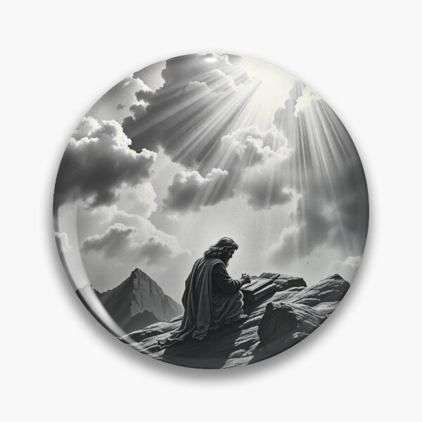 Item preview, Jesus Praying on Mountain Black and White Christian Art Print designed and sold by EllDAV777.