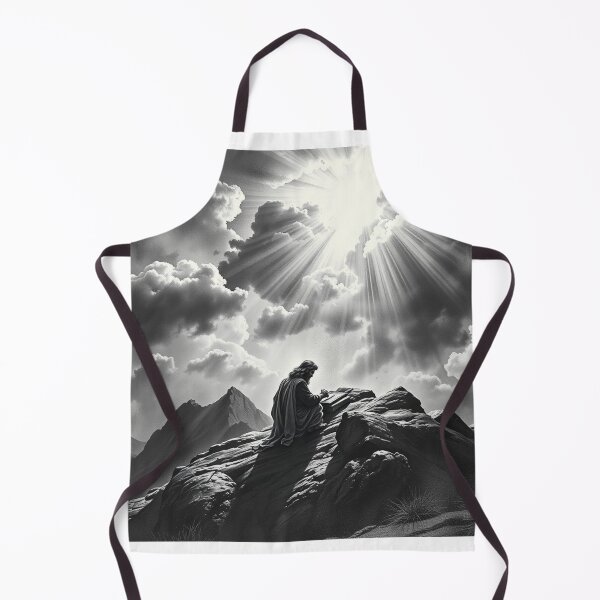 Item preview, Jesus Praying on Mountain Black and White Christian Art Print designed and sold by EllDAV777.