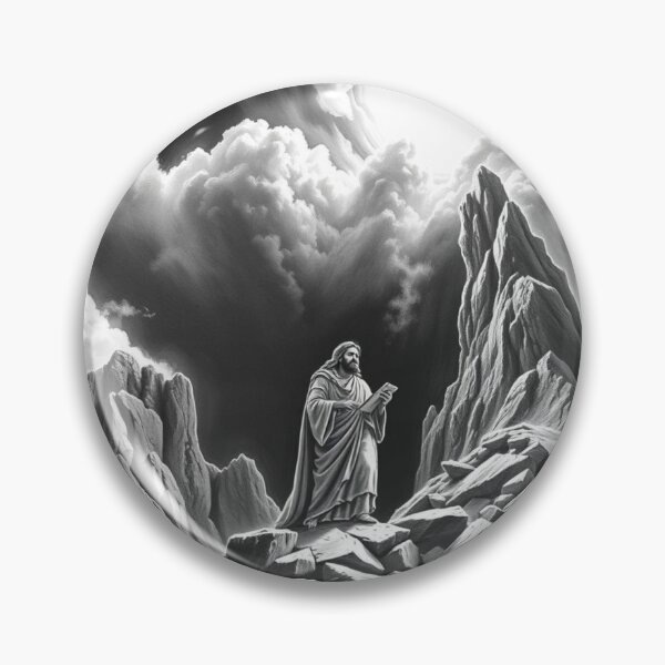 Item preview, Moses on Mount Sinai Receiving the Ten Commandments - Dramatic Black and White Biblical Art designed and sold by EllDAV777.