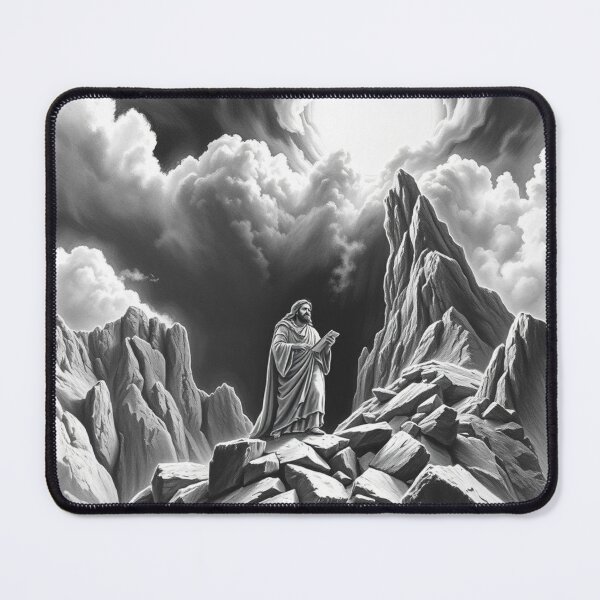 Item preview, Moses on Mount Sinai Receiving the Ten Commandments - Dramatic Black and White Biblical Art designed and sold by EllDAV777.