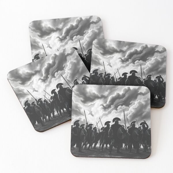 Item preview, Spartan Warriors Phalanx Silhouette - Dramatic Black and White Ancient Greek Army Art designed and sold by EllDAV777.
