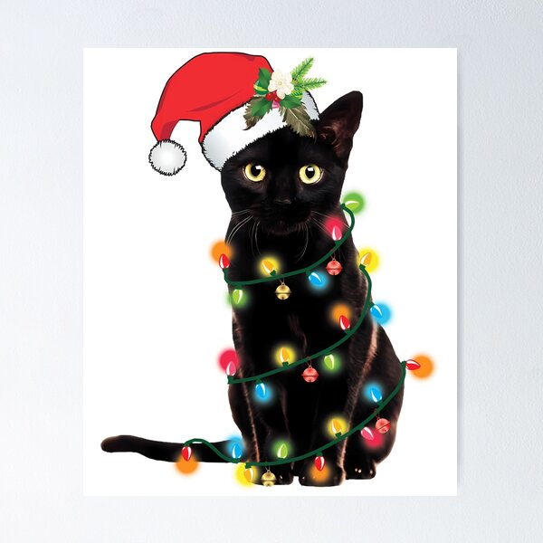Item preview, Santa Black Cat Tangled Up In Christmas Tree Lights Holiday Long Sleeve designed and sold by raelinema9mar1.