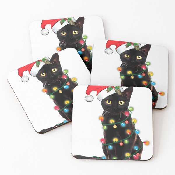 Item preview, Santa Black Cat Tangled Up In Christmas Tree Lights Holiday designed and sold by raelinema9mar1.