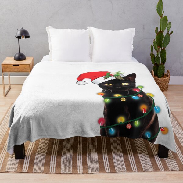 Item preview, Santa Black Cat Tangled Up In Christmas Tree Lights Holiday designed and sold by raelinema9mar1.
