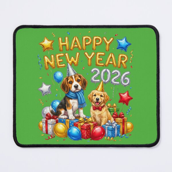 Item preview, Cute Beagle & Golden Retriever Puppy Happy New Year 2026 | Gifts & Star Balloons Party designed and sold by E-SarnEdge.