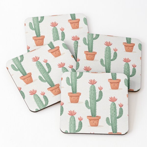 Item preview, Watercolor Cactus Seamless Pattern with Coral Flowers, Boho Desert Art designed and sold by KlarkiteTees.