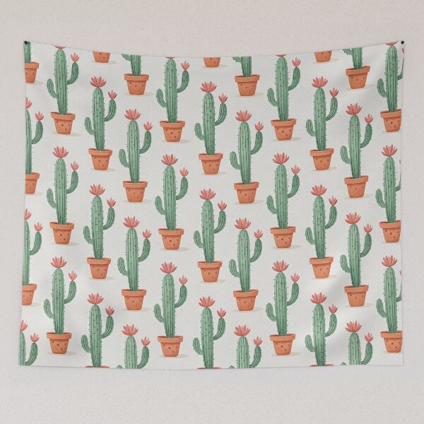Item preview, Watercolor Cactus Seamless Pattern with Coral Flowers, Boho Desert Art designed and sold by KlarkiteTees.