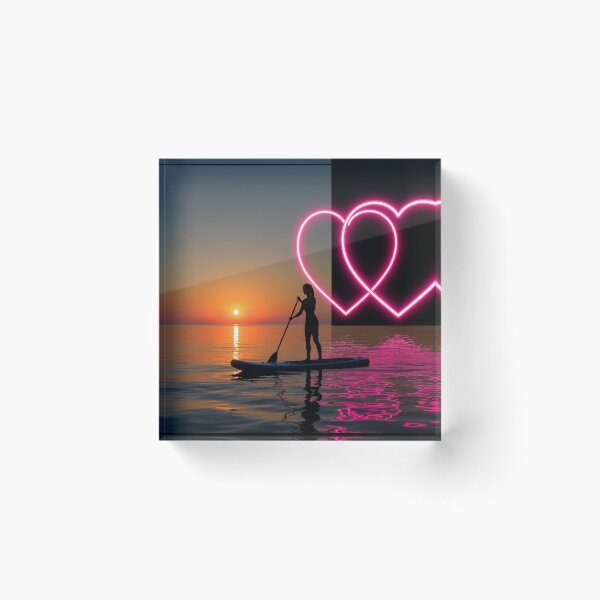 Item preview, Woman Paddleboarding with Neon Hearts designed and sold by SassyArtistry.