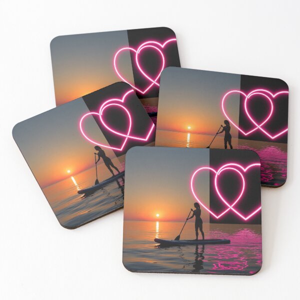 Item preview, Woman Paddleboarding with Neon Hearts designed and sold by SassyArtistry.