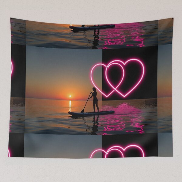 Item preview, Woman Paddleboarding with Neon Hearts designed and sold by SassyArtistry.