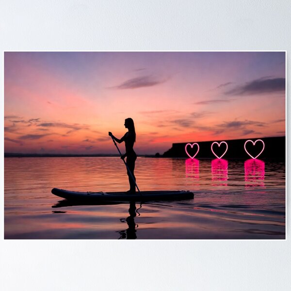 Item preview, Woman Paddleboarding with Neon Hearts designed and sold by SassyArtistry.