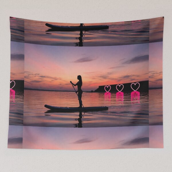 Item preview, Woman Paddleboarding with Neon Hearts designed and sold by SassyArtistry.