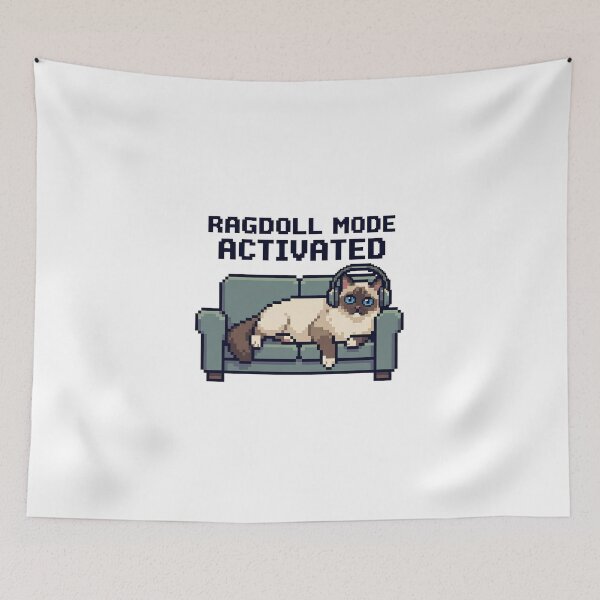 Item preview, Lazy Ragdoll Cat with Headphones - Ragdoll Mode Activated Pixel Art designed and sold by Studio-Pixel.