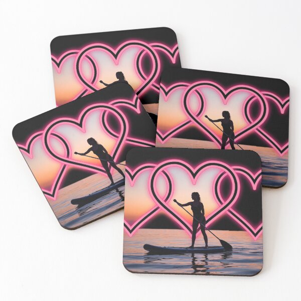 Item preview, Woman Paddleboarding With Neon Hearts designed and sold by SassyArtistry.