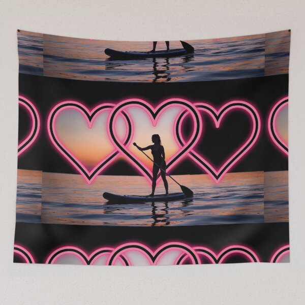 Item preview, Woman Paddleboarding With Neon Hearts designed and sold by SassyArtistry.