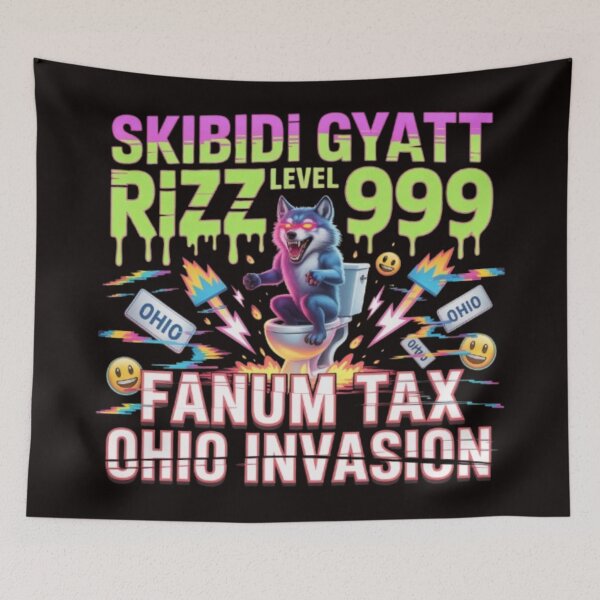 Item preview, Skibidi Gyatt Rizz Level 999 Fanum Tax Ohio Invasion Wolf Meme designed and sold by Dano-Designs.