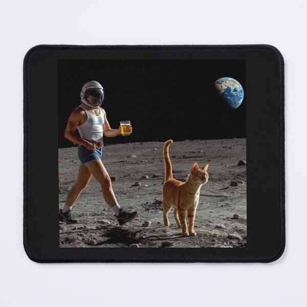 Item preview, Neil Armstrong on the Moon in Casual Clothes with His Cat | Whimsical Space Art designed and sold by Chippychips1.