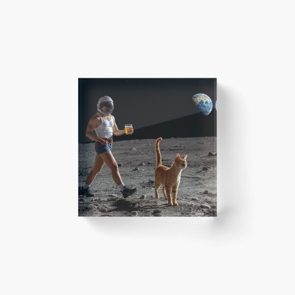 Item preview, Neil Armstrong on the Moon in Casual Clothes with His Cat | Whimsical Space Art designed and sold by Chippychips1.
