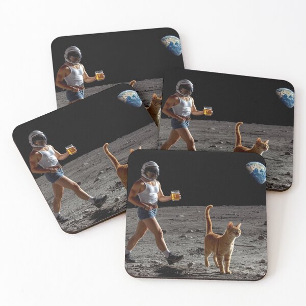 Item preview, Neil Armstrong on the Moon in Casual Clothes with His Cat | Whimsical Space Art designed and sold by Chippychips1.