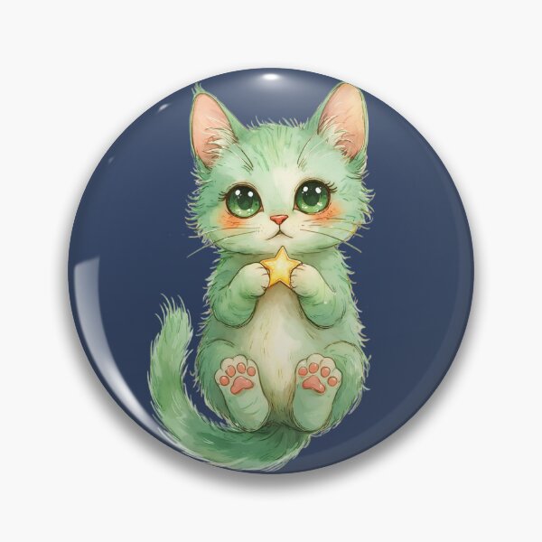 Item preview, Adorable pastel green kitten holding a star in whimsical watercolor designed and sold by FRH Design ⭐⭐⭐⭐⭐.
