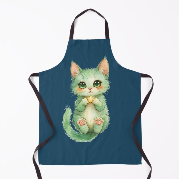 Item preview, Adorable pastel green kitten holding a star in whimsical watercolor designed and sold by FRH Design ⭐⭐⭐⭐⭐.