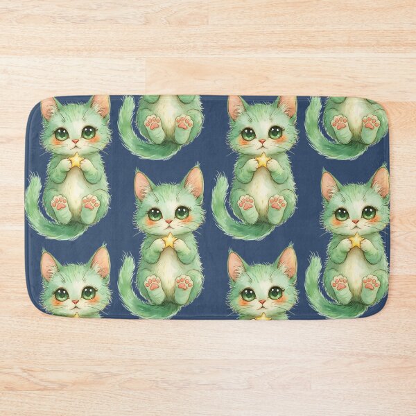 Item preview, Adorable pastel green kitten holding a star in whimsical watercolor designed and sold by FRH Design ⭐⭐⭐⭐⭐.