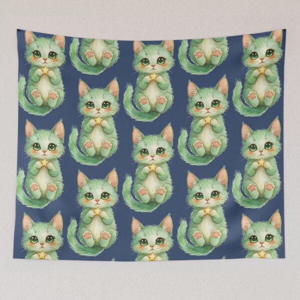 Item preview, Adorable pastel green kitten holding a star in whimsical watercolor designed and sold by FRH Design ⭐⭐⭐⭐⭐.