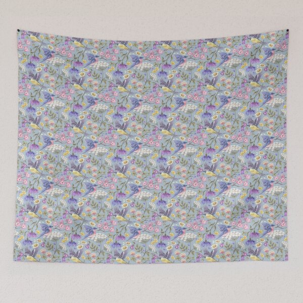 Item preview, Bluebirds and Wagtails in the Summer designed and sold by Kat Kraehen Art.