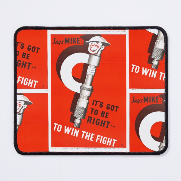 Item preview, Vintage WWII Propaganda Poster | Precision Manufacturing Art | Canadian Home Front | Micrometer Mike | Bold Red Graphic Design designed and sold by artofuniverse.