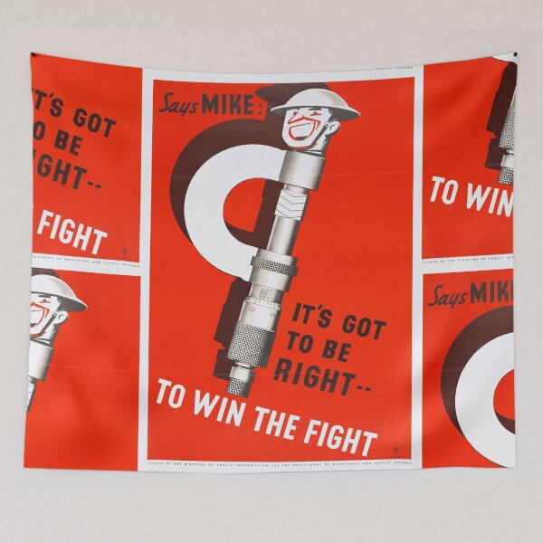 Item preview, Vintage WWII Propaganda Poster | Precision Manufacturing Art | Canadian Home Front | Micrometer Mike | Bold Red Graphic Design designed and sold by artofuniverse.