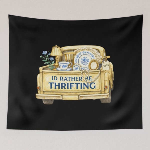 Item preview, I’d Rather Be Thrifting - Thrift Truck, Antique Decor & Blue China, Cottagecore Thrifting designed and sold by CuddleCauldron.