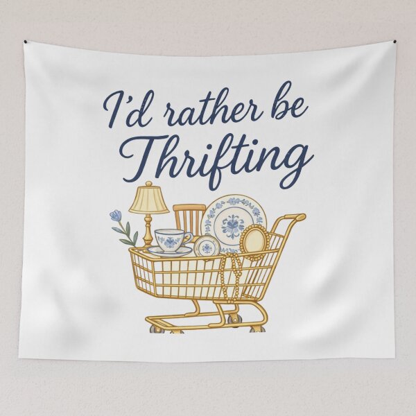 Item preview, I’d Rather Be Thrifting - Thrift Truck, Antique Decor & Blue China, Cottagecore Thrifting designed and sold by CuddleCauldron.