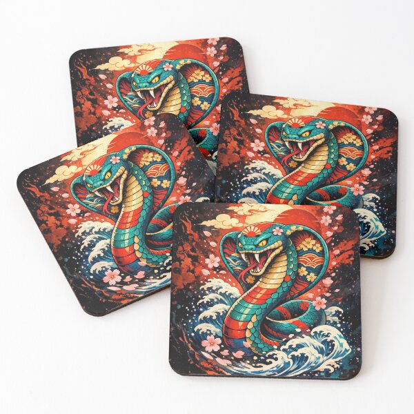 Item preview, Vibrant Japanese Cobra Art | Neon Ukiyo-e Serpent Illustration designed and sold by Chippychips1.