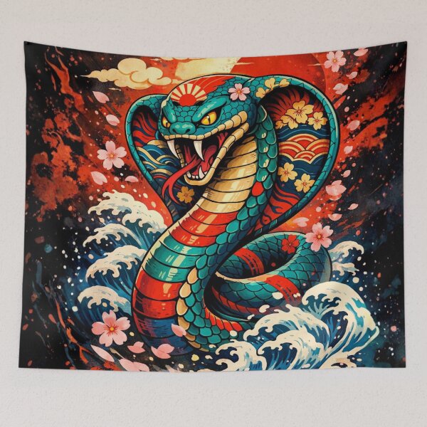 Item preview, Vibrant Japanese Cobra Art | Neon Ukiyo-e Serpent Illustration designed and sold by Chippychips1.