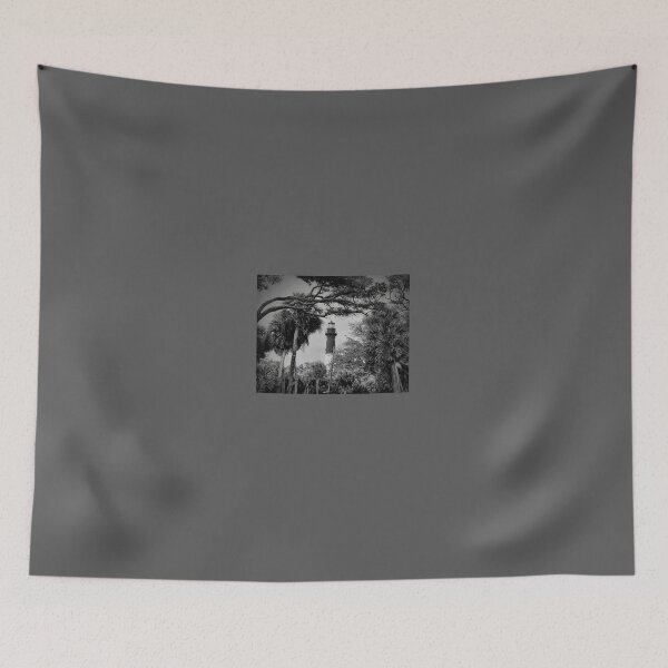 Item preview, Lighthouse in Shadowed Palms – Gothic Coastal Black and White Photography designed and sold by BlueRidgeBazaar.