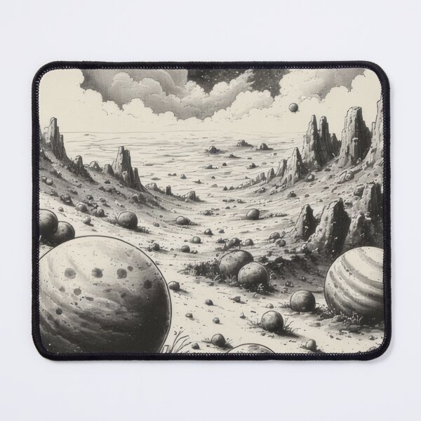 Item preview, Alien planet with rocky cliffs and spheres designed and sold by Mianku | Für das Leben.