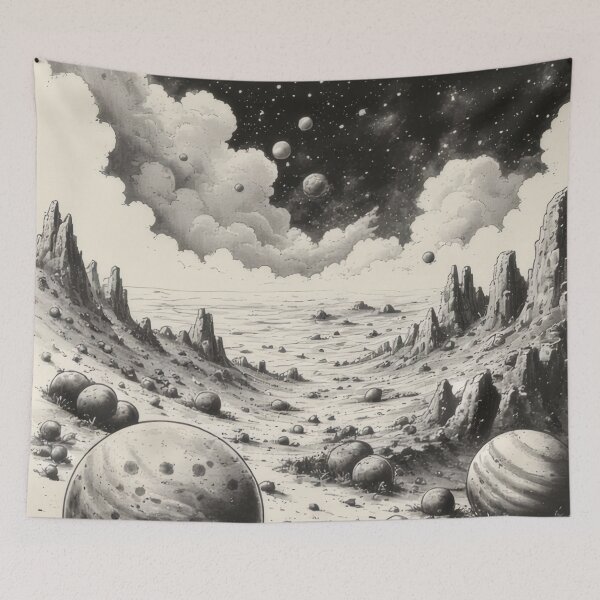 Item preview, Alien planet with rocky cliffs and spheres designed and sold by Mianku | Für das Leben.