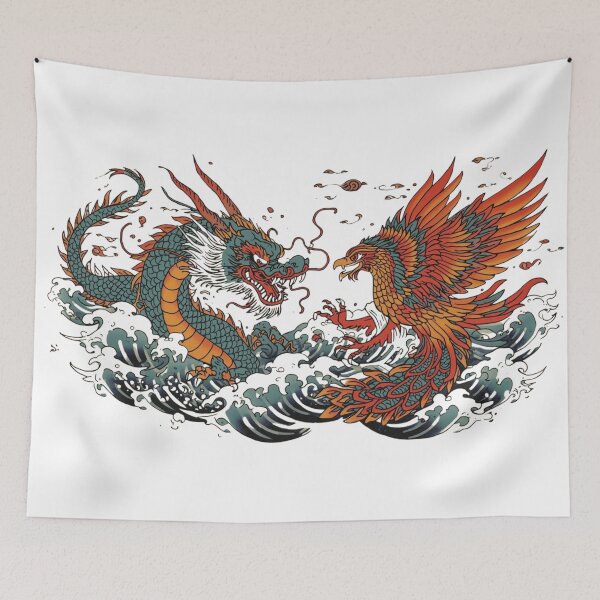 Item preview, Traditional Japanese Dragon and Phoenix | Ukiyo-e Mythical Art Illustration designed and sold by Chippychips1.