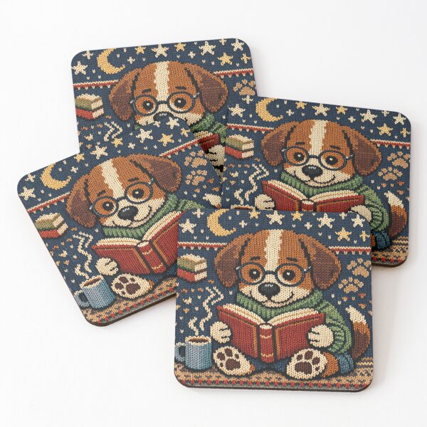 Item preview, Cute dog reading, knitting pattern for bookworms designed and sold by Mauswohn.