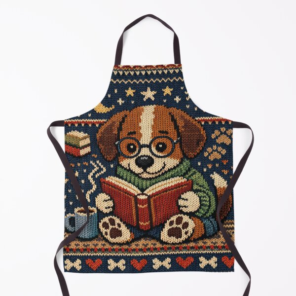 Item preview, Cute dog reading, knitting pattern for bookworms designed and sold by Mauswohn.