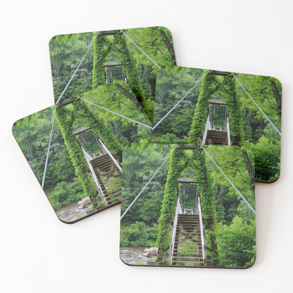Item preview, Overgrown Suspension Bridge Entrance – Forest Pathway Photography designed and sold by BlueRidgeBazaar.