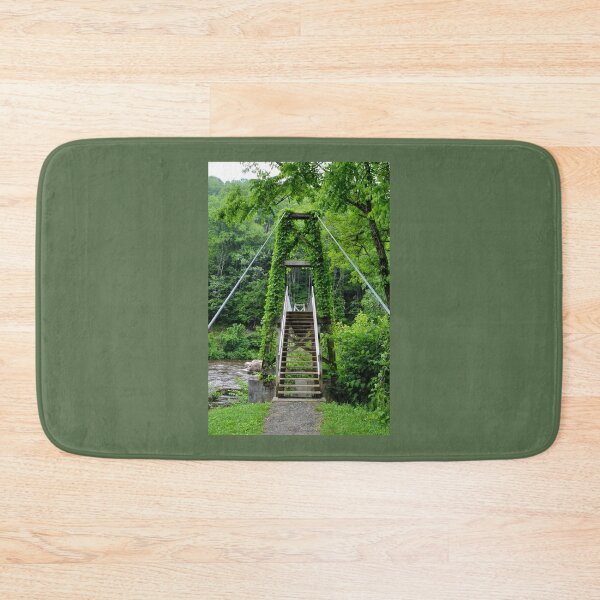 Item preview, Overgrown Suspension Bridge Entrance – Forest Pathway Photography designed and sold by BlueRidgeBazaar.